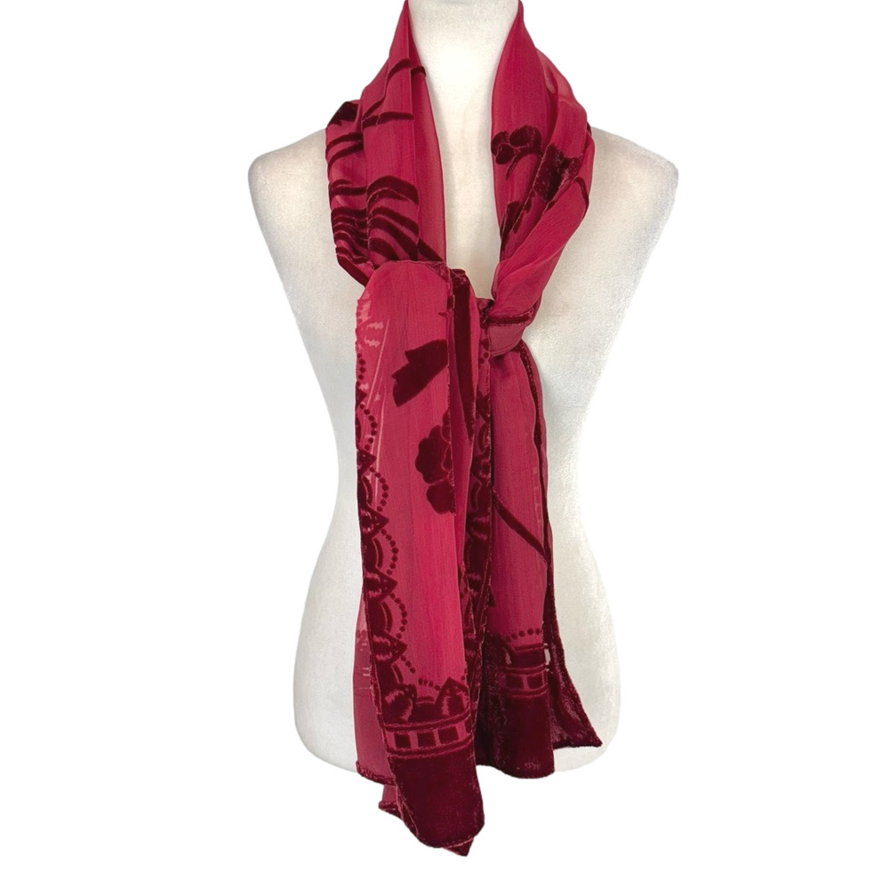 Jessica red burnout velvet scarf